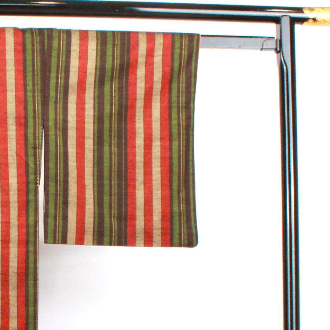 Tsumugi Length 160cm Sleeve length 66cm Striped Pure silk A rank Awase Gradient 1116002463499