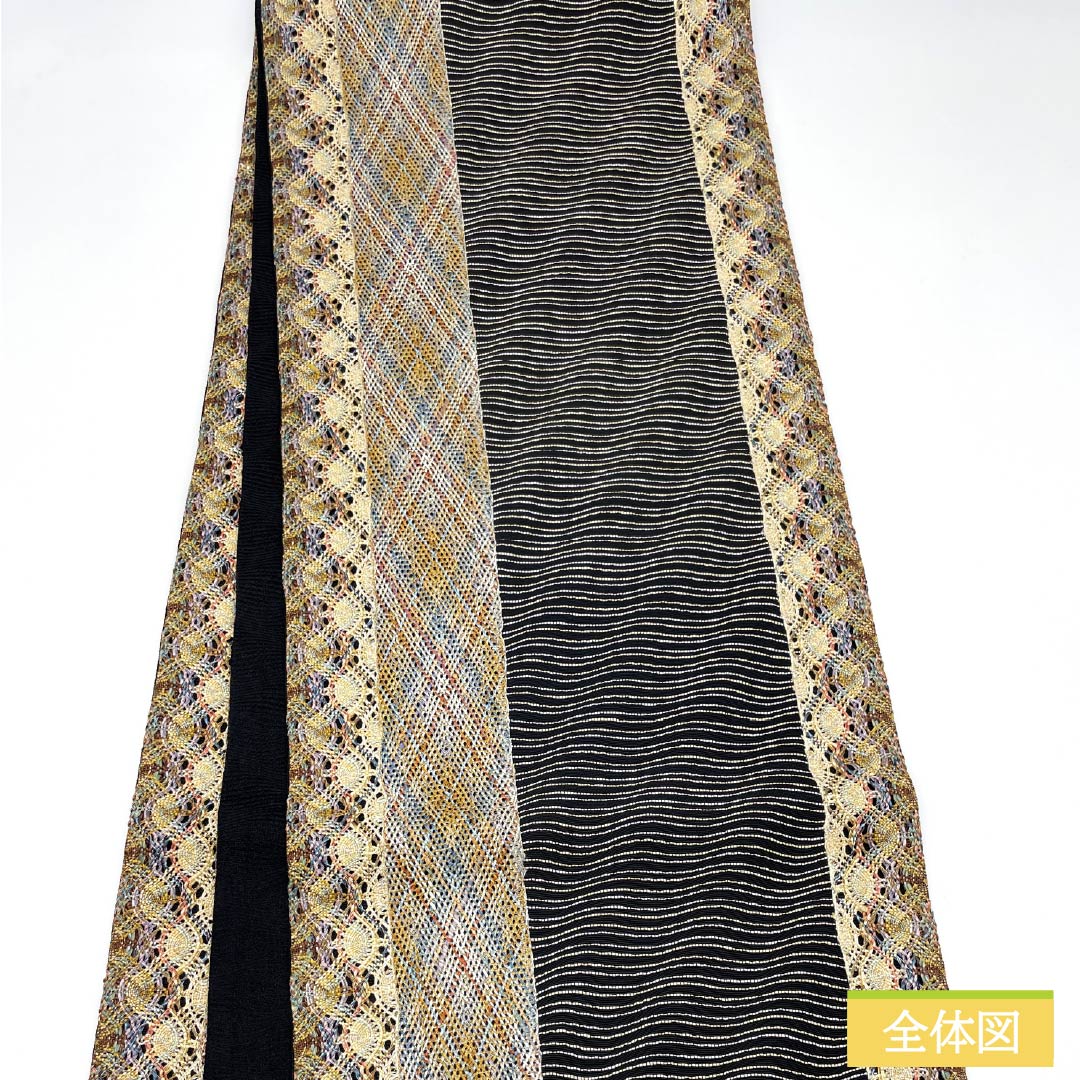 袋帯 正絹 組織り 帯丈456cm Sランク 六通 カジュアル 黒系 1123013182410