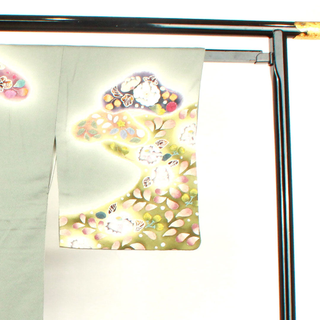 訪問着 袷 身丈159.5cm 裄丈64cm 浅葱鼠色 桐屋翠山工房 辻ヶ花 正絹 Aランク グレー系 1112002113322