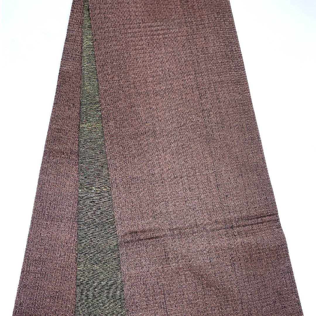 (未仕立)袋帯 桃尻色(ももじりいろ) 幾何学模様 帯丈454cm 正絹 Aランク ポイント柄 カジュアル 茶系 1123007203414