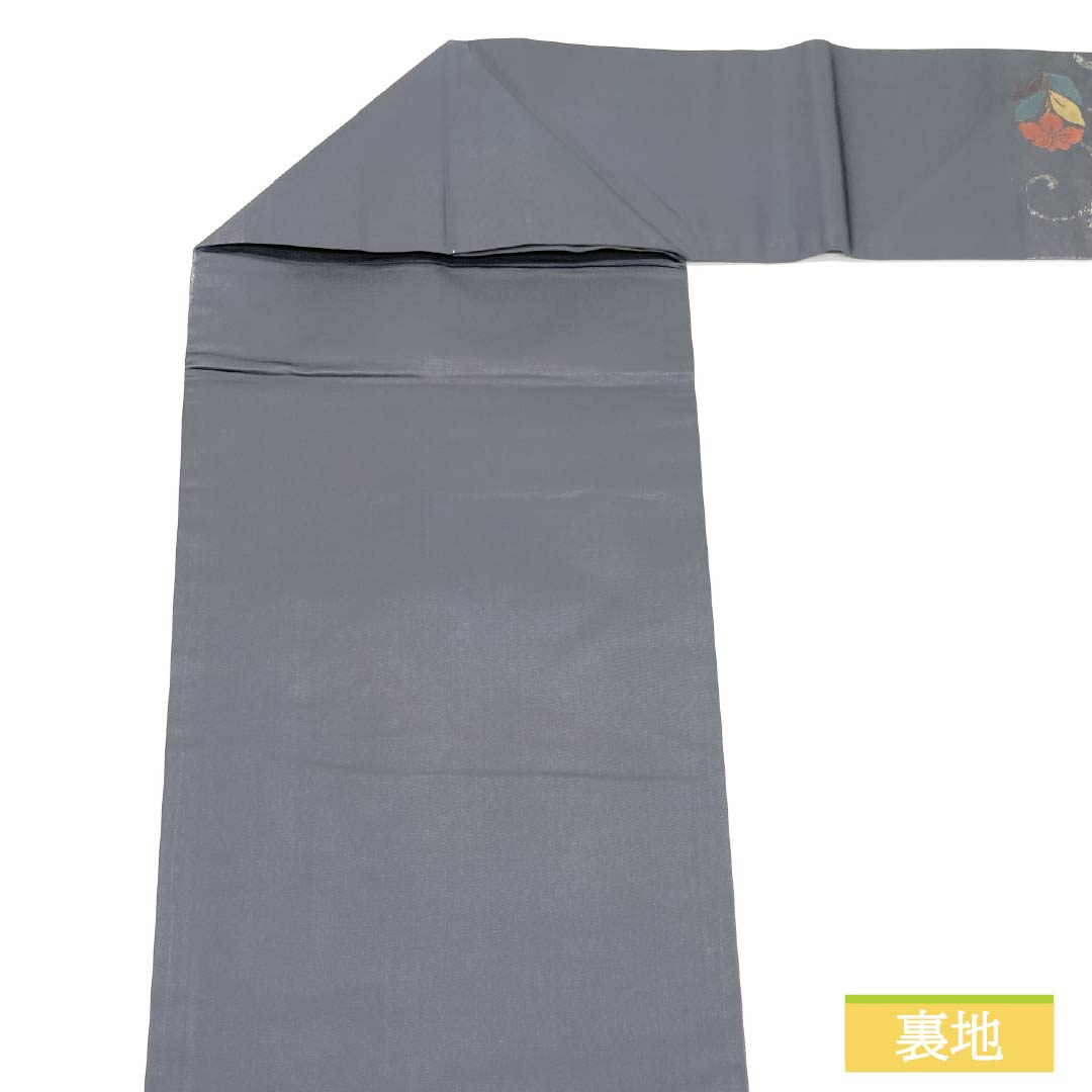 Nagoya Obi, Pure Silk, S-Rank, Gray-Blue (Haiaoiro), Chinese Flower Pattern, Length 362cm, Pointed Pattern, Semi-Formal, Gray, Product Number 1124010762322, Nagoya Style