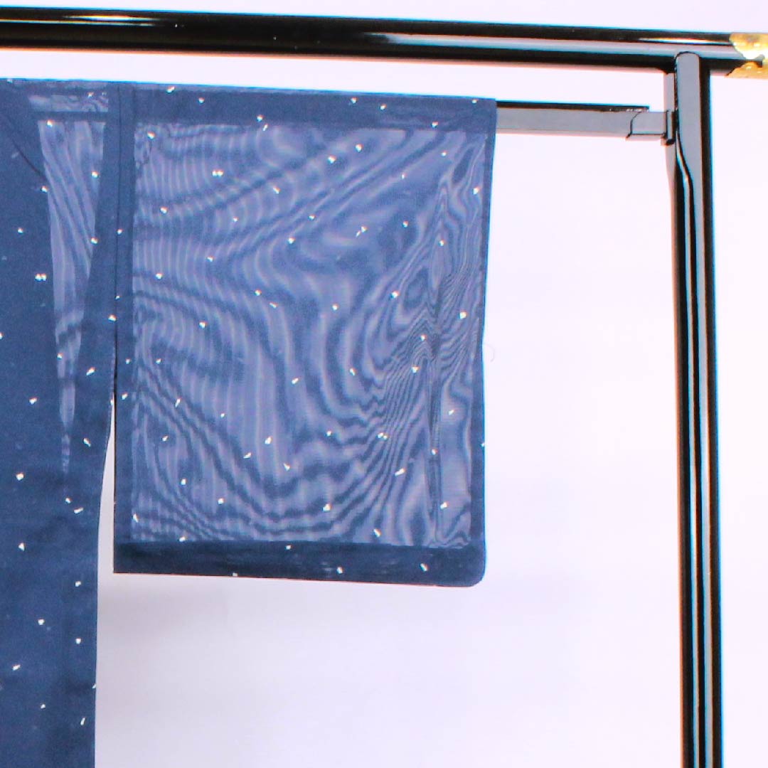 夏物 ポリエステル 訪問着 身丈166.5cm 裄丈66.5cm 韓藍色(からあいいろ)幾何学模様 絽 Aランク 紺系 1132000073518