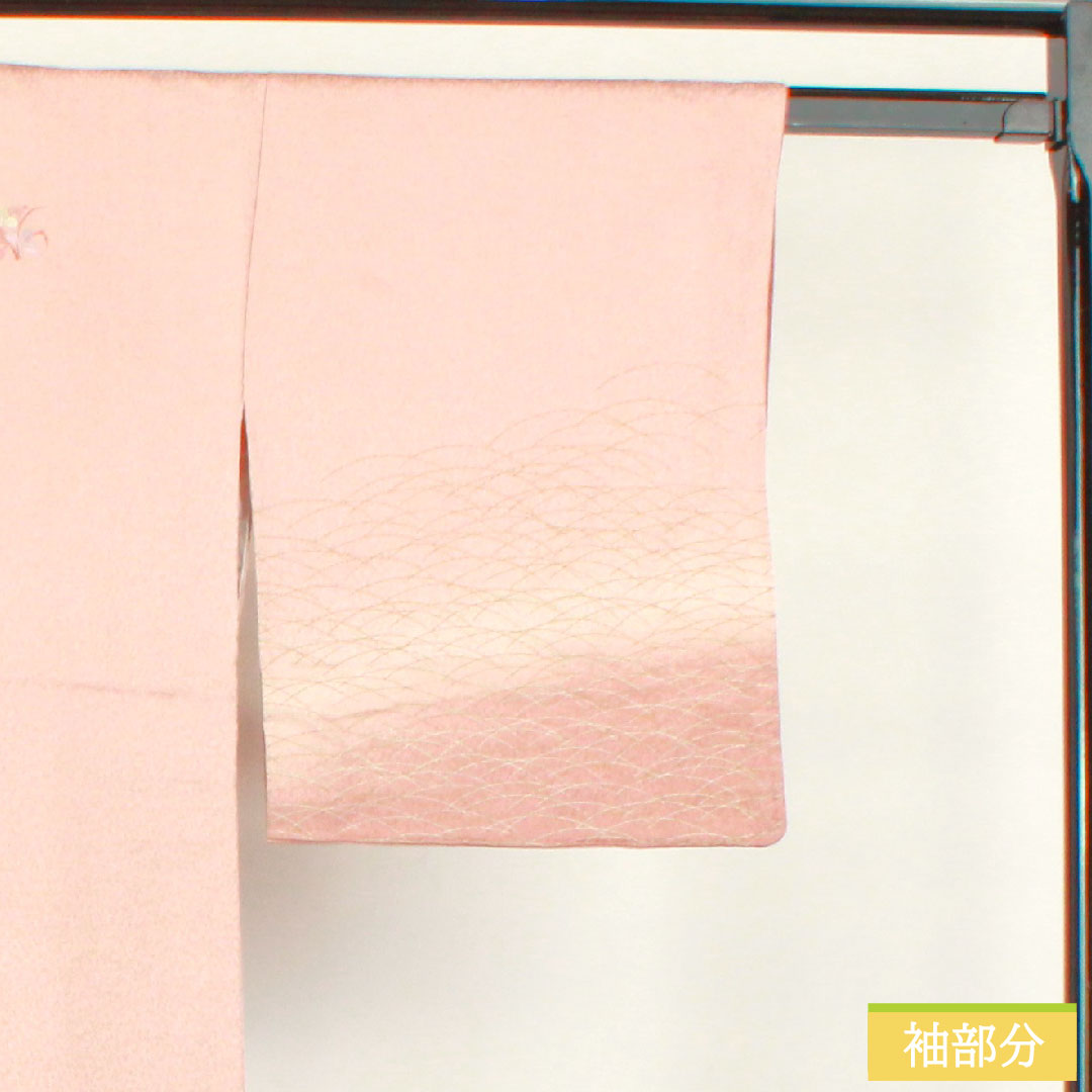 訪問着 正絹 袷 身丈158.5cm 裄丈64.5cm 今様色(いまよういろ) 付下げ 京友禅 刺繍 一つ紋 沢瀉 Aランク ピンク系 1112004633313