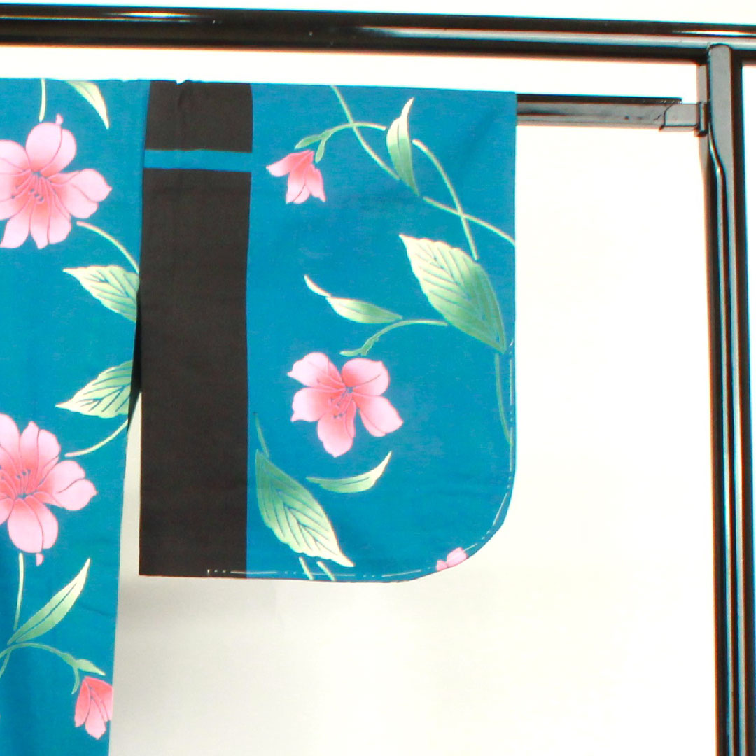 浴衣 納戸色 百合 木綿 Aランク 単衣 身丈162.5cm 裄丈65.5cm 青系 1118003563417