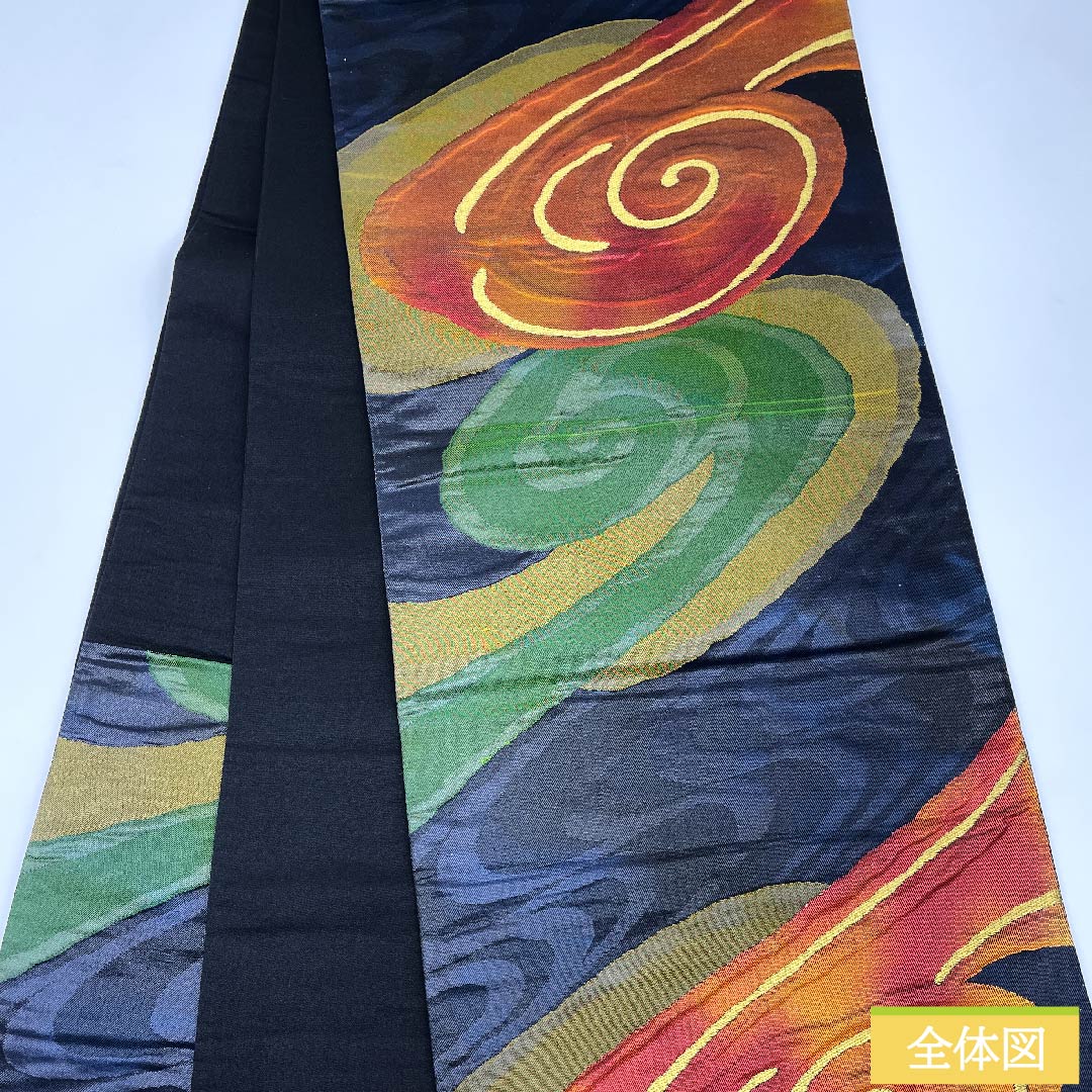 Fukuro Obi (Smoked Color) Whirlpool Pattern Handwoven Length 438cm Pure Silk S Rank Six-way Semi-formal Navy 1123010112318