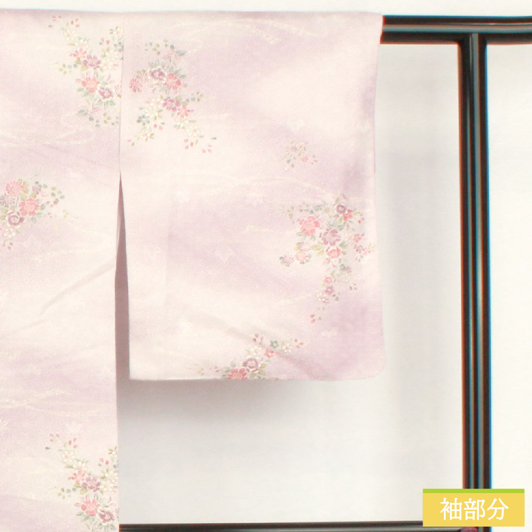 小紋 ポリエステル 身丈157.5cm 裄丈64cm 袷 淡藤色(うすふじいろ) 洗える着物 草花模様 Aランク 紫系 1115004543320