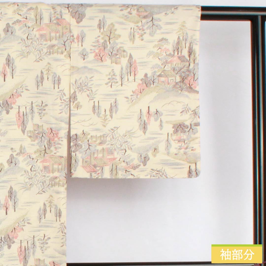 小紋 正絹 身丈157.5cm 裄丈64cm 単衣 生成り色(きなりいろ) 茶屋辻 Sランク 白系 1115005292311