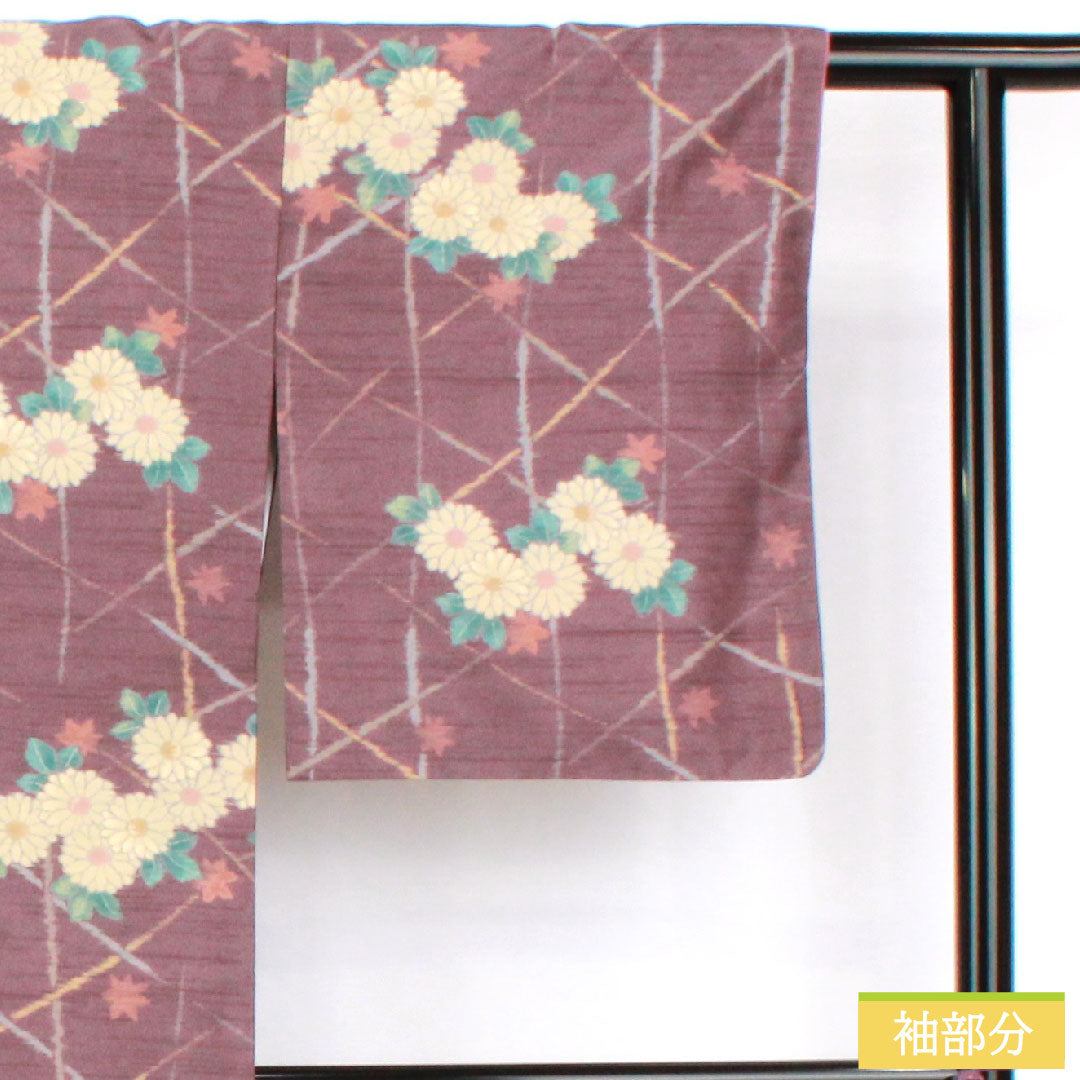 小紋 ポリエステル 身丈167.5cm 裄丈67cm 袷 滅紫色(けしむらさきいろ) 洗える着物 菊 Sランク 紫系 1115004592520