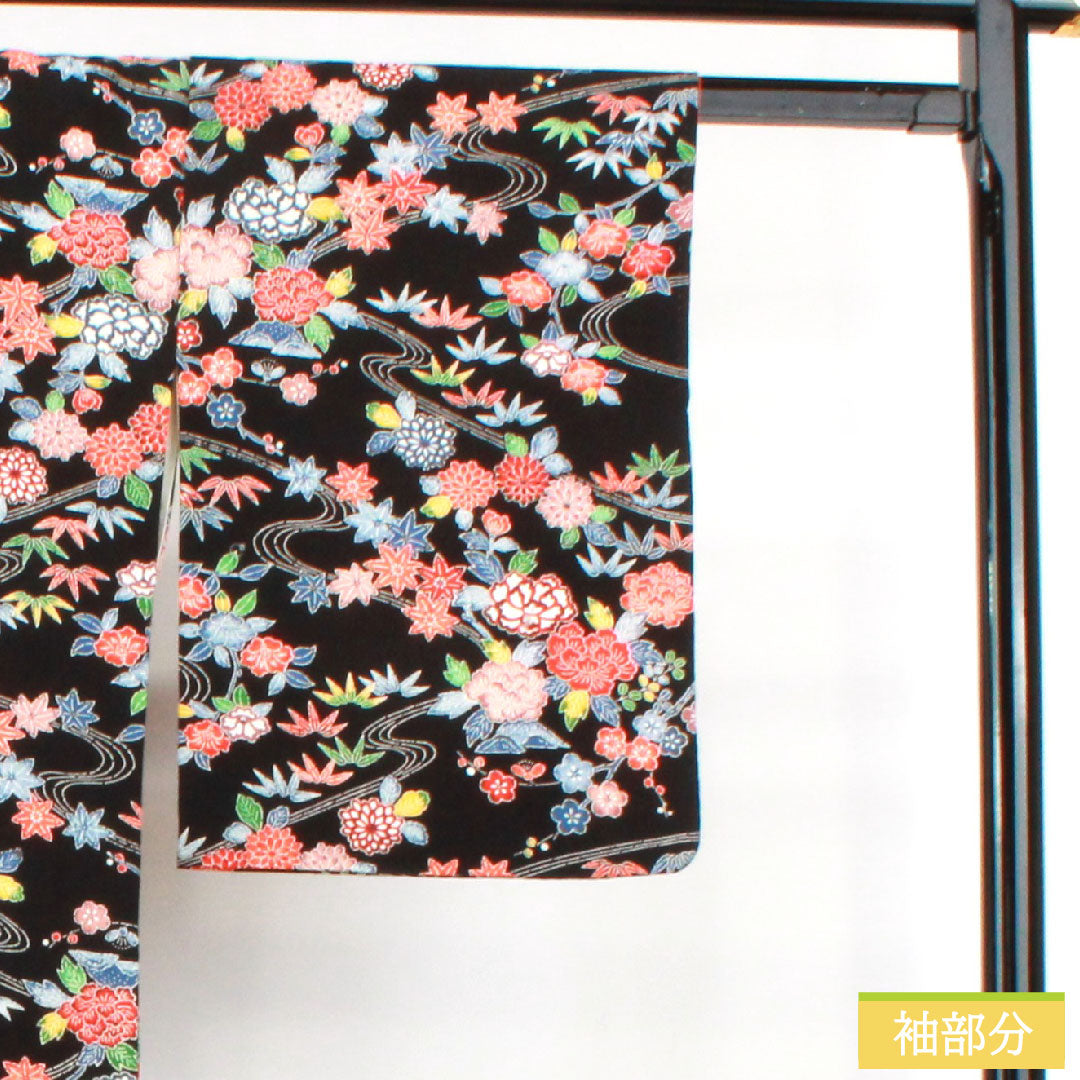 Komon, pure silk, length 152cm, sleeve length 63.5cm, lined, stencil-dyed, auspicious motif, S rank, black, 1115004132210