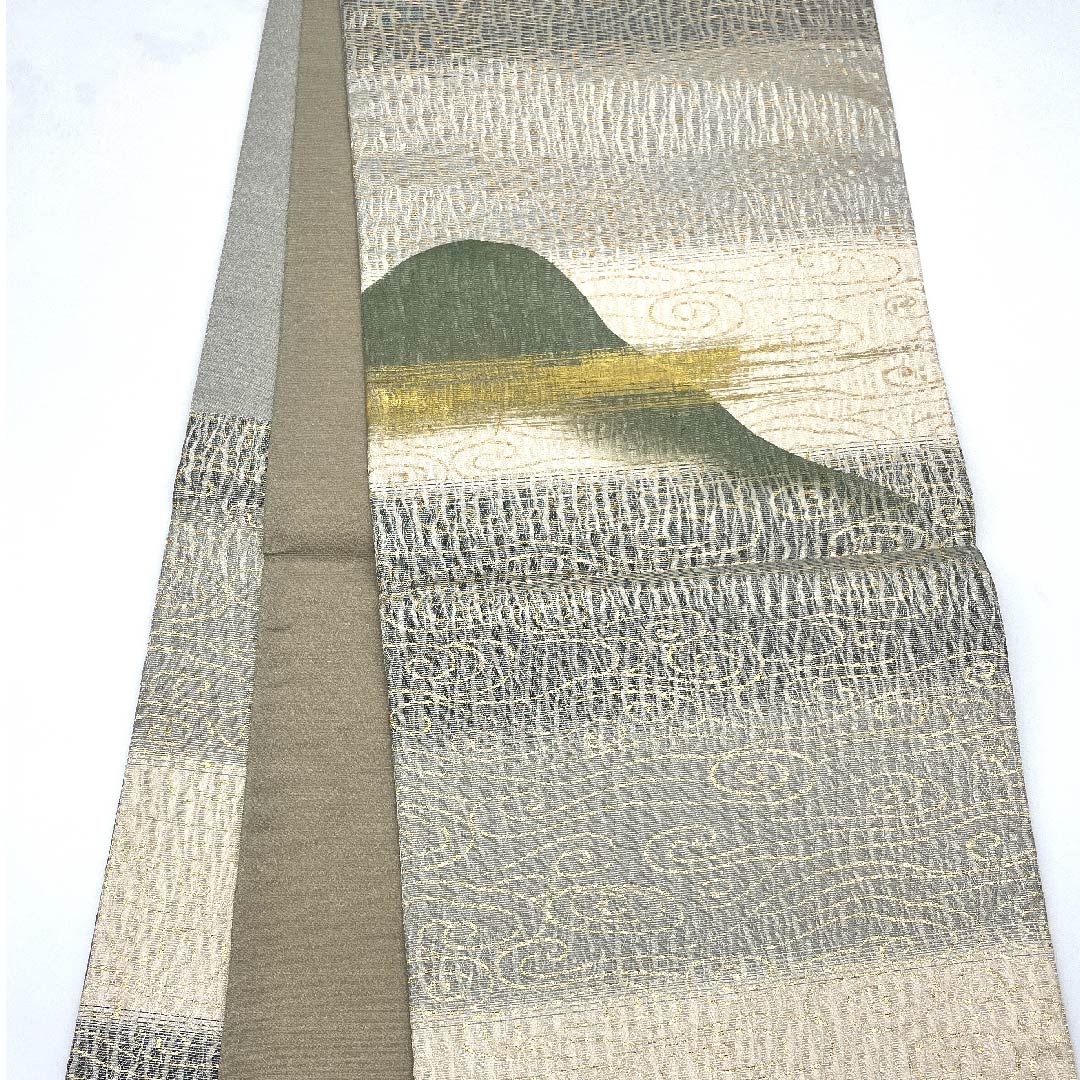 袋帯 銀色 遠山 帯丈440cm 正絹 Sランク ポイント柄 フォーマル 銀系 1123007782322