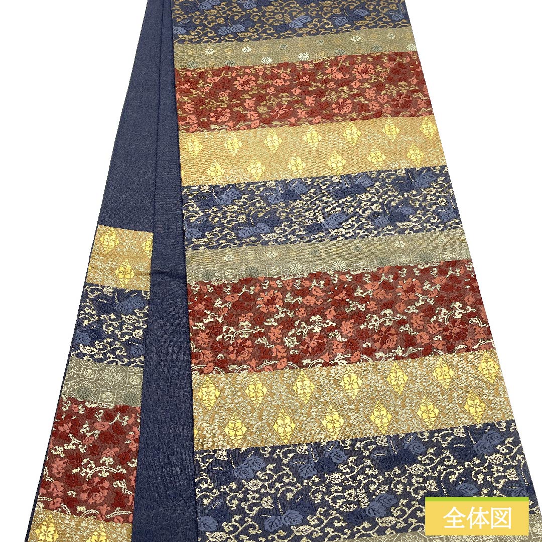 袋帯 正絹 裏色(うらいろ) 横段 花唐草 桐 帯丈432cm Sランク 六通 フォーマル グラデーション系 1123011842399
