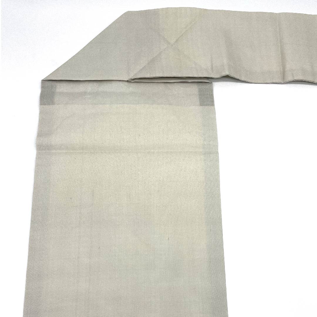 名古屋帯 卯の花色 夏帯 紗 なすび たけのこ 染帯 作家物 西陣織 帯丈375.5cm 正絹 Aランク ポイント柄 カジュアル グレー系 1124003903322 名古屋仕立て