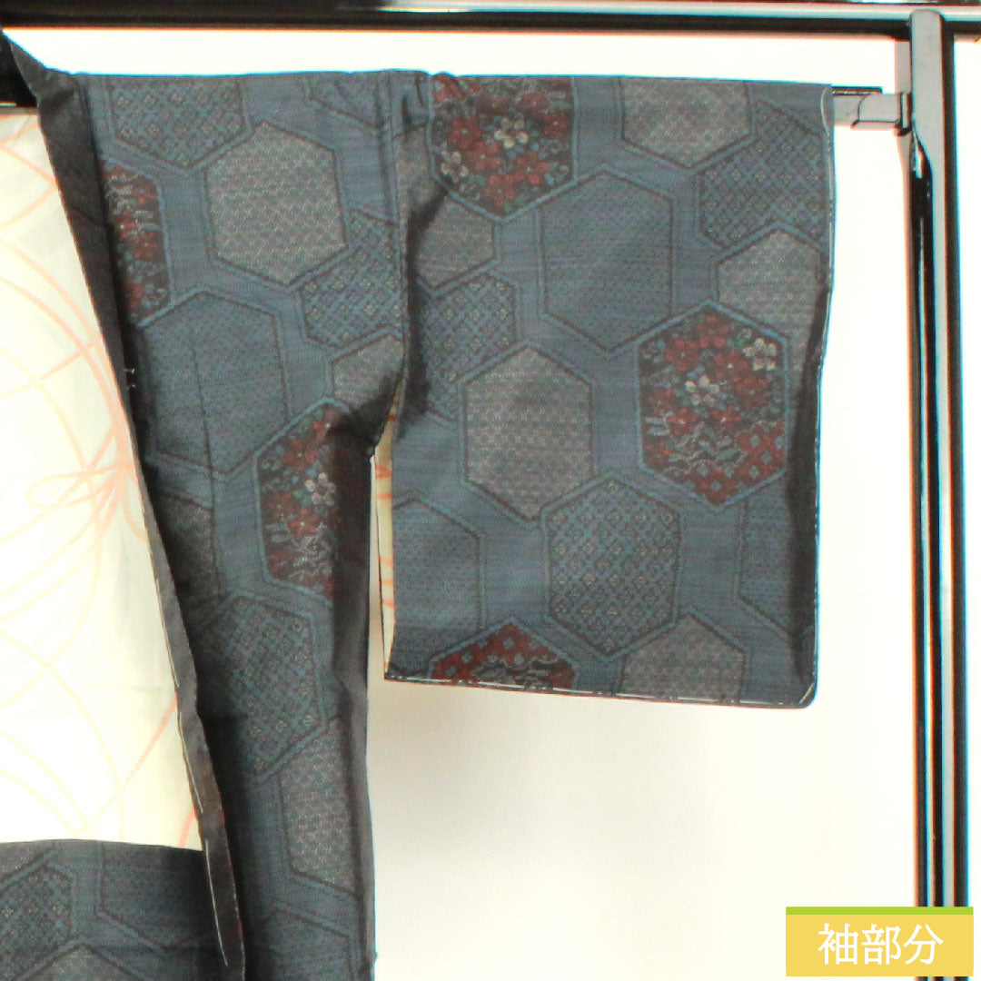 羽織 正絹 身丈87cm 裄丈65.5cm 大島紬 緯総絣 亀甲模様 しつけ糸付き Sランク 袷 紺系 1117001182918