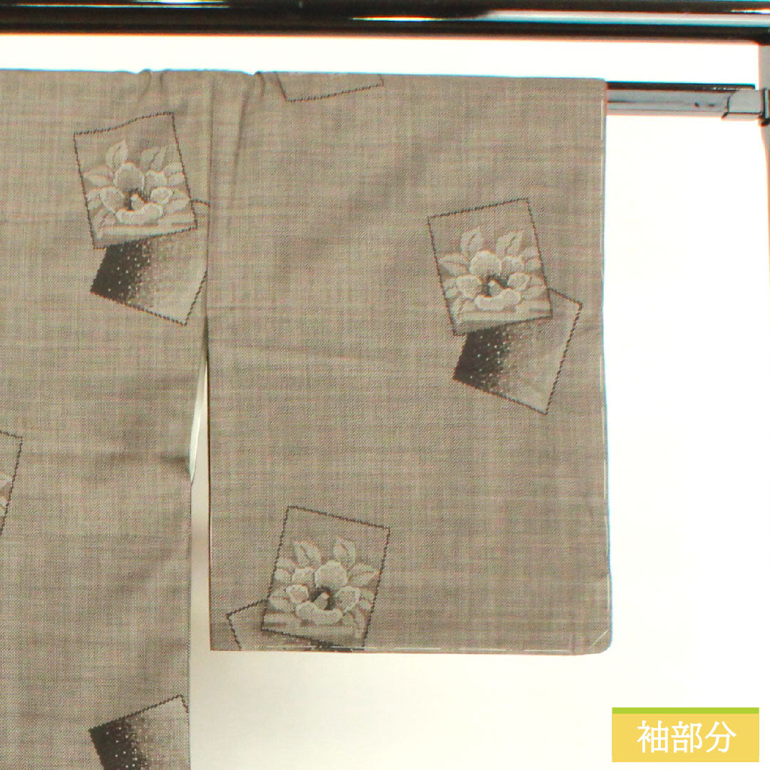 紬 正絹 身丈170.5cm 裄丈67.5cm 大島紬 7マルキ 花模様 しつけ糸付き Aランク 袷 茶系 1116003753614