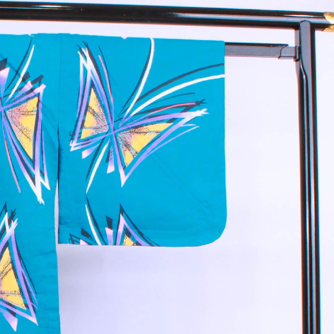 浴衣 錆浅葱色 蝶 木綿 Sランク 単衣 身丈167cm 裄丈68.5cm 青系 1118004282517