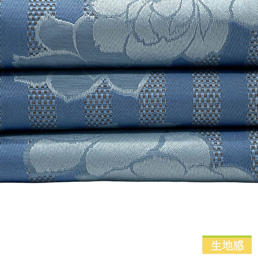 (新品)半幅帯 ポリエステル NEWランク 朧花色(おぼろばないろ) 深藍色(ふかきあいいろ) 縞 薔薇 市松 リバーシブル 帯丈393cm 青系 1125006191317