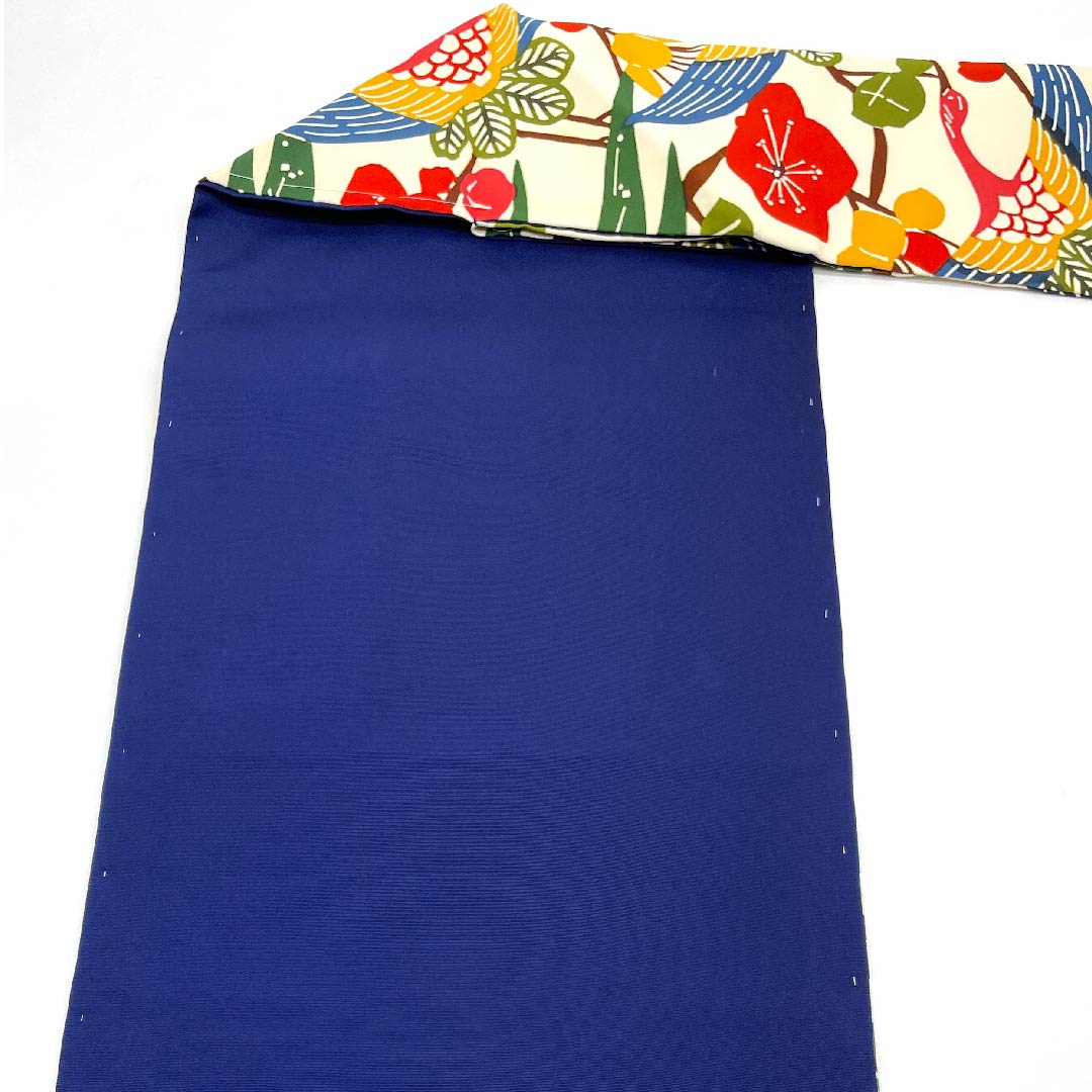 名古屋帯 乳白色色 型染 京紅型 鳥 花模様 帯丈353cm 正絹 Sランク 全通 カジュアル 白系 1124003592311 名古屋仕立て