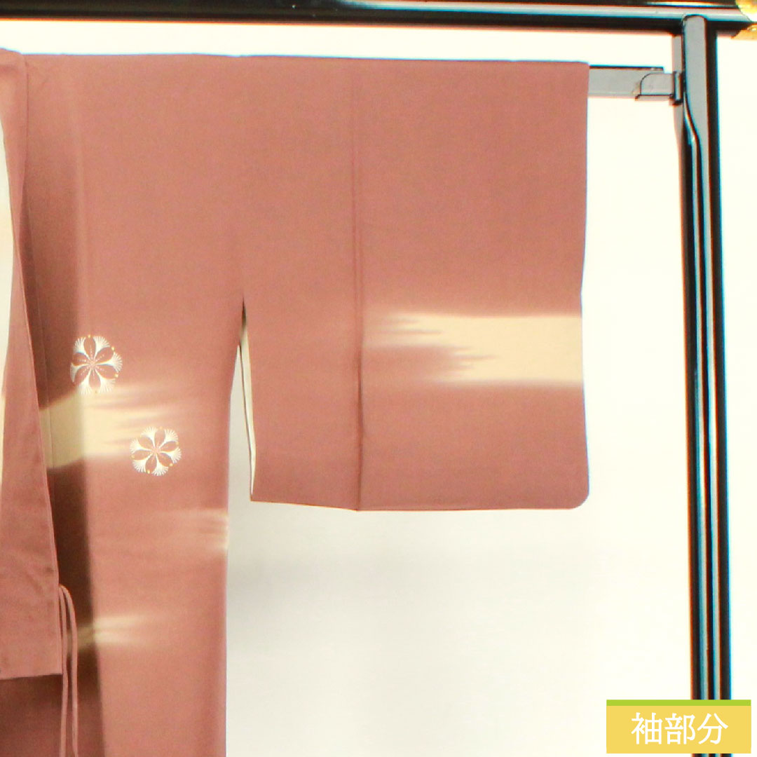 道中着 正絹 身丈84cm 裄丈62.5cm 檜皮色 刺繡 抽象模様 Aランク 袷 茶系 1117000773914