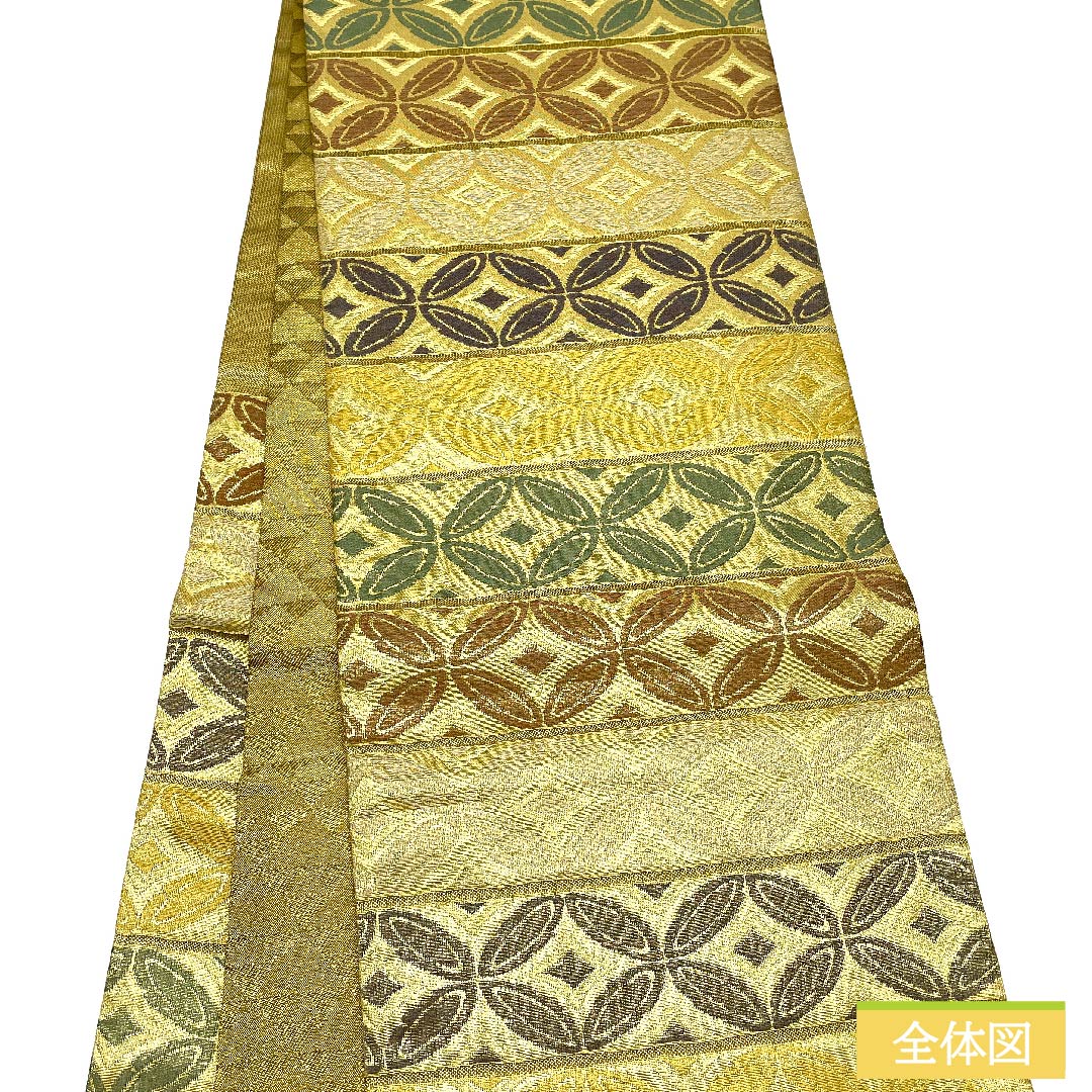 袋帯 正絹 金色 七宝つなぎ 帯丈447cm Sランク 六通 セミフォーマル 金系 1123011432321