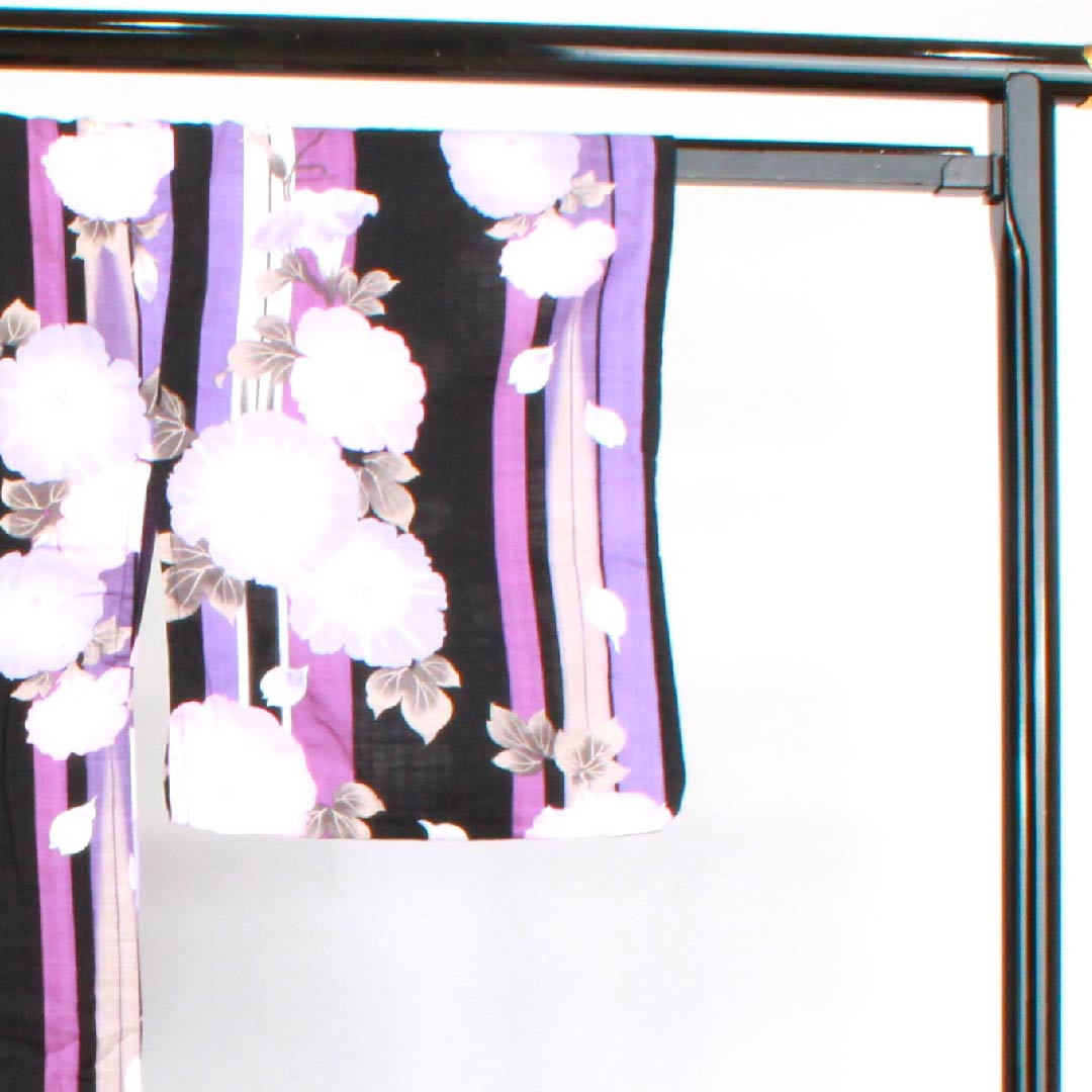 浴衣 黒色 朝顔 木綿 Sランク 単衣 身丈163.5cm 裄丈62.5cm 黒系 1118004092410