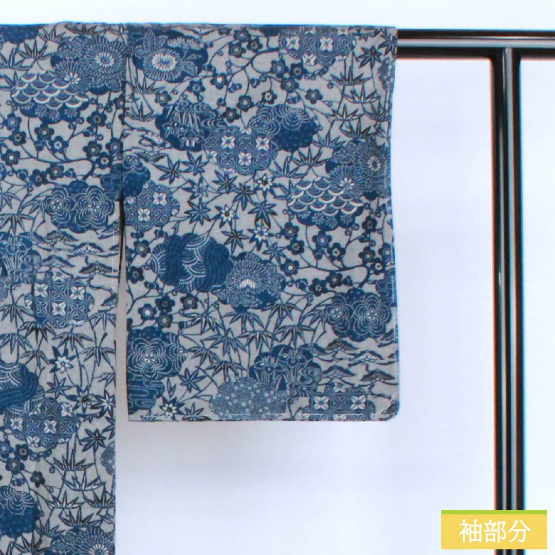 小紋 正絹 Sランク 身丈166cm 裄丈67cm 袷 京紅型 藍型 紬地 草花 グレー系 1115007212522