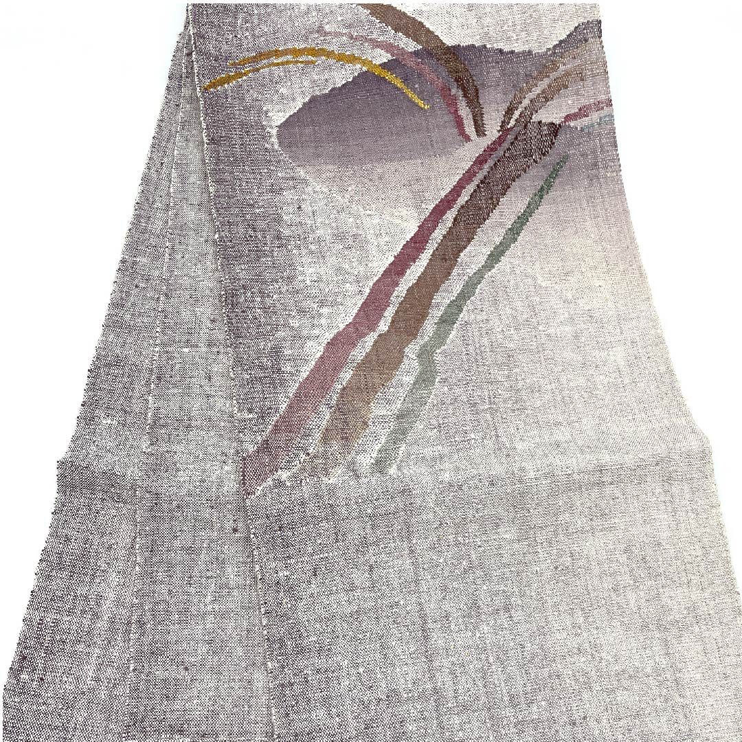 Nagoya obi, half-color, hand-woven pongee, abstract pattern, obi length 348cm, pure silk, S rank, point pattern, casual, purple, 1124003062320, open style