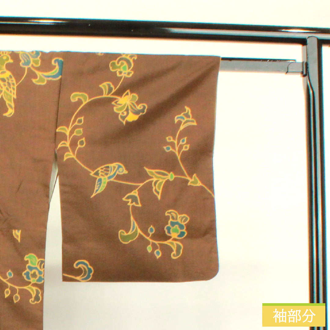 小紋 正絹 身丈162cm 裄丈64.5cm 袷 落栗色 更紗模様 Aランク 茶系 1115003863414