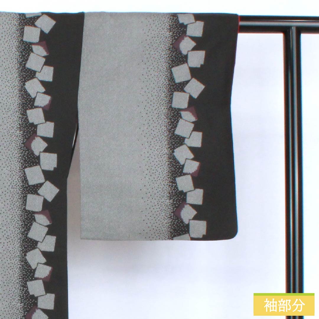小紋 ポリエステル Sランク 身丈161.5cm 裄丈64cm 袷 抽象模様 洗える着物 モノトーン 1115007492427