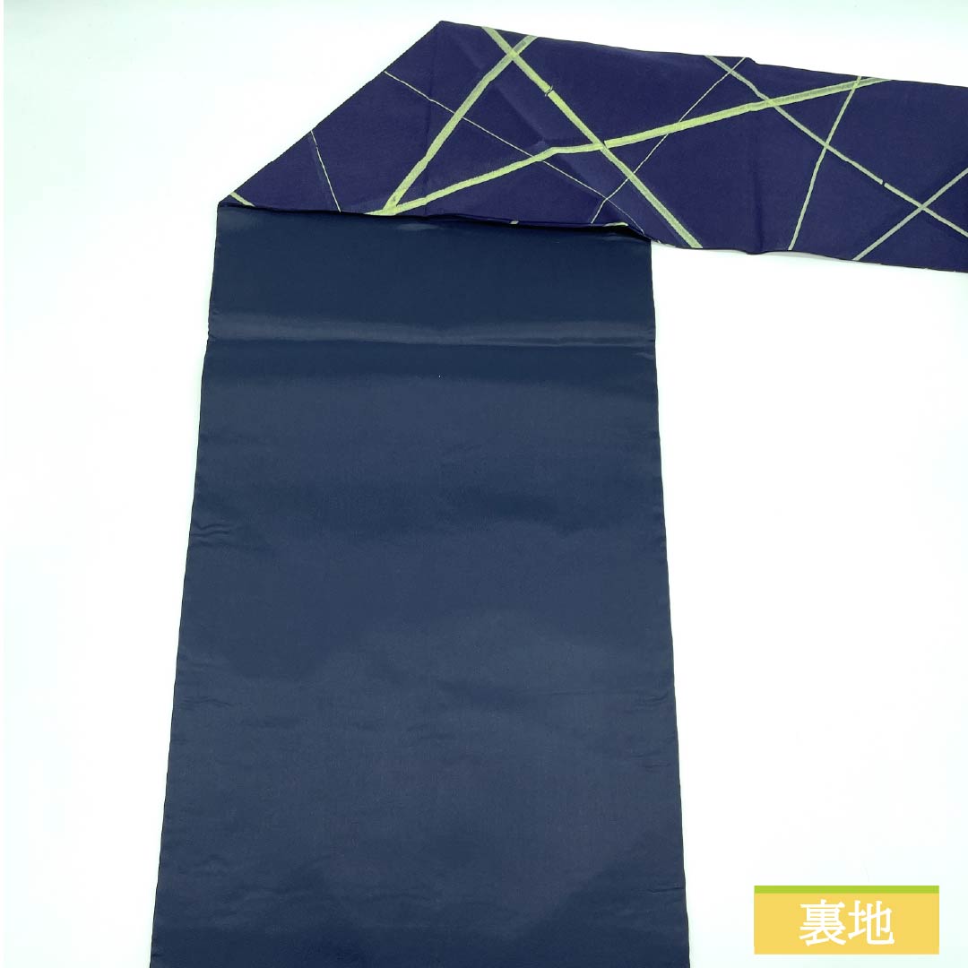 名古屋帯 紺色(こんいろ) 染め帯 竹 帯丈349cm 正絹 Sランク 全通 カジュアル 紺系 1124008112318 名古屋仕立て