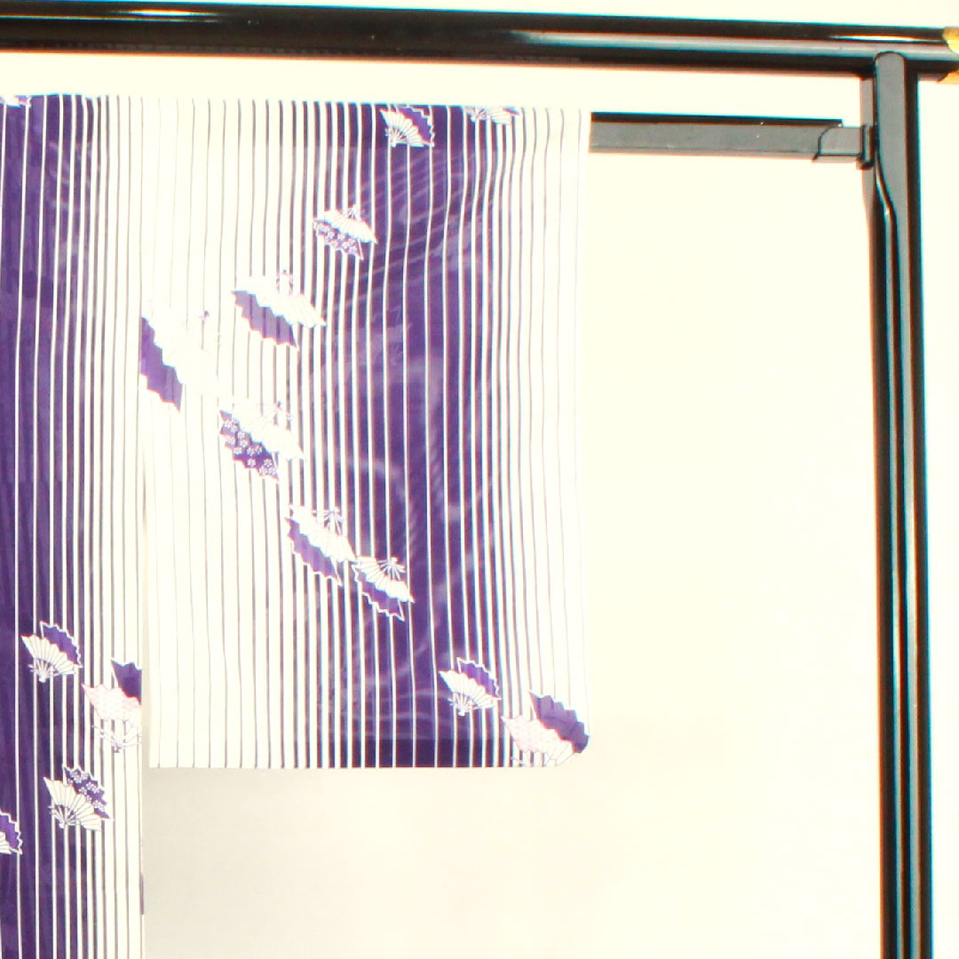 夏物 ポリエステル 小紋 身丈162.5cm 裄丈62cm 洗える着物 扇 縞 絽 Sランク グラデーション系 1132000712499