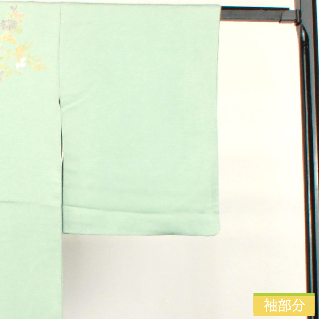 Homongi, pure silk, lined, length 156.5cm, sleeve length 64cm, light blue, gold leaf finish, auspicious motif, A rank, light blue, 1112003523324