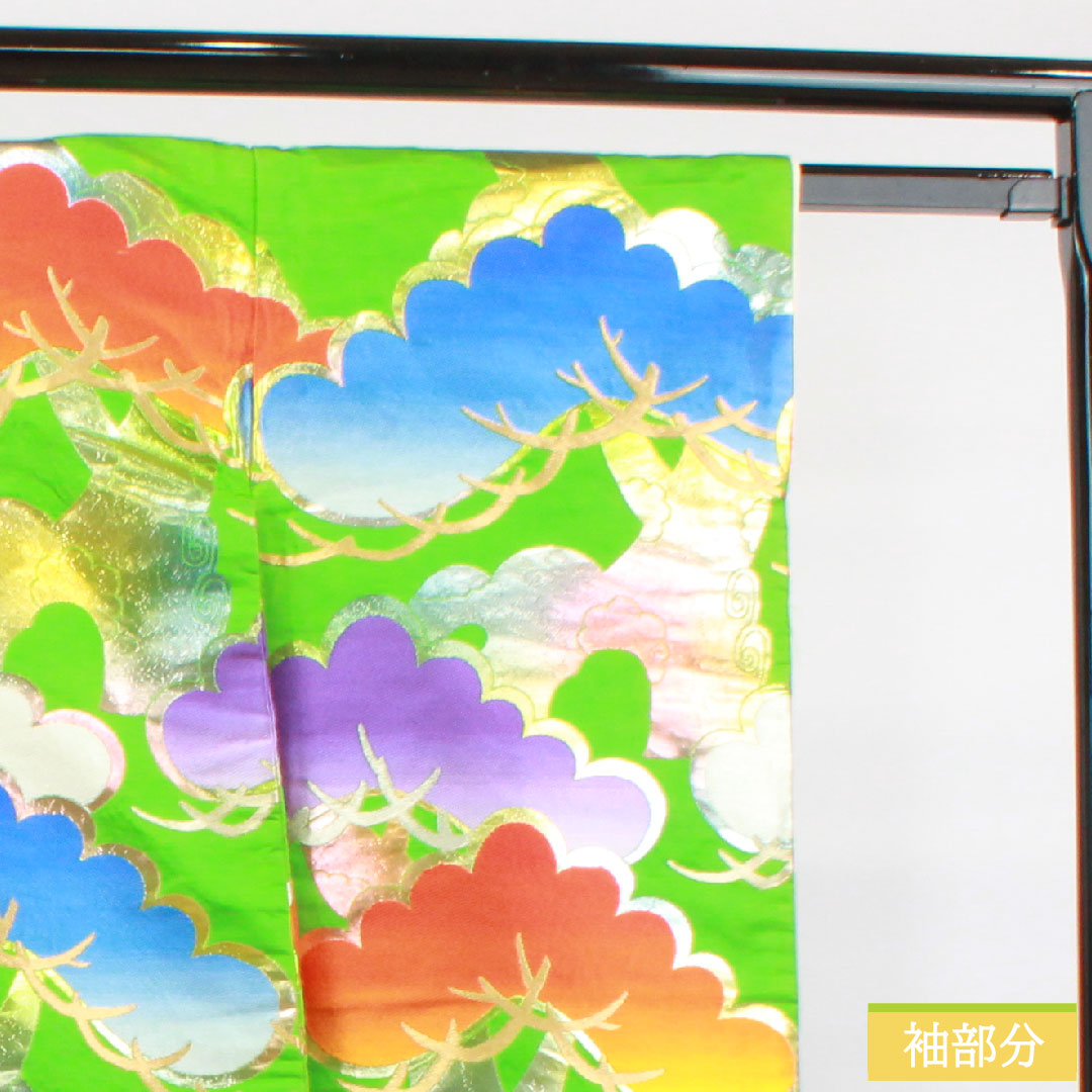 色打掛 正絹 身丈198cm 裄丈66.5cm 龍村謹製 桐箱入り 長襦袢セット 唐織 松 Aランク 袷 緑系 1110000613919