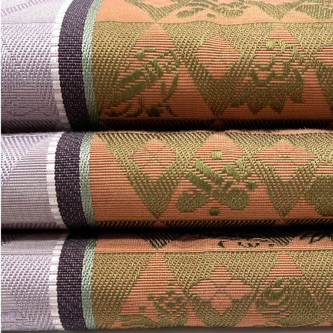 (未仕立)半幅帯 正絹 帯丈354cm 陶塑色(とうそいろ) 宝尽くし 博多織 本場筑前 橙系 Aランク 1125001393326