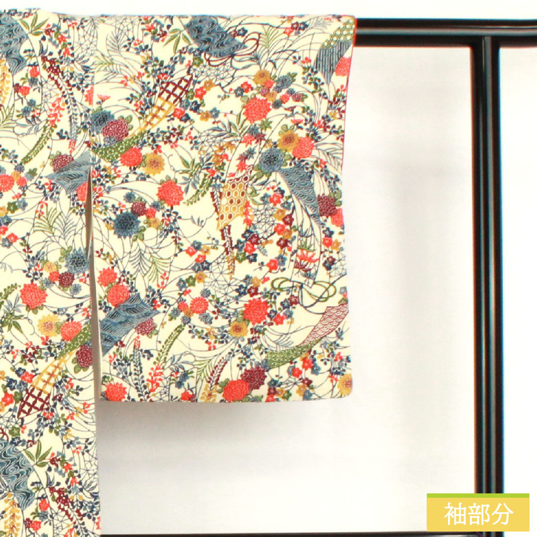 小紋 正絹 身丈154cm 裄丈63cm 袷 乳白色(にゅうはくしょく) 京紅型 吉祥文様 Bランク クリーム系 1115004844215