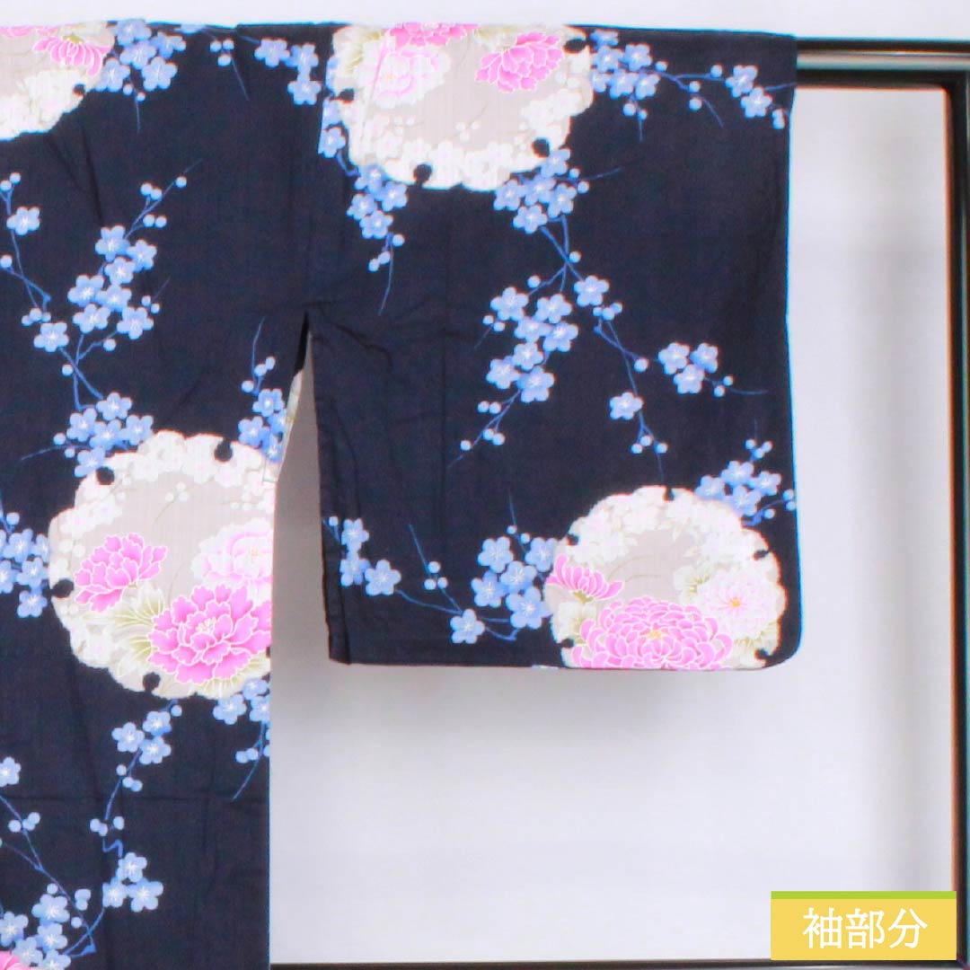 Yukata Cotton Length 161cm Sleeve length 68cm S rank Single layer Navy Deep navy blue Snowflake Flower pattern 1118005492418
