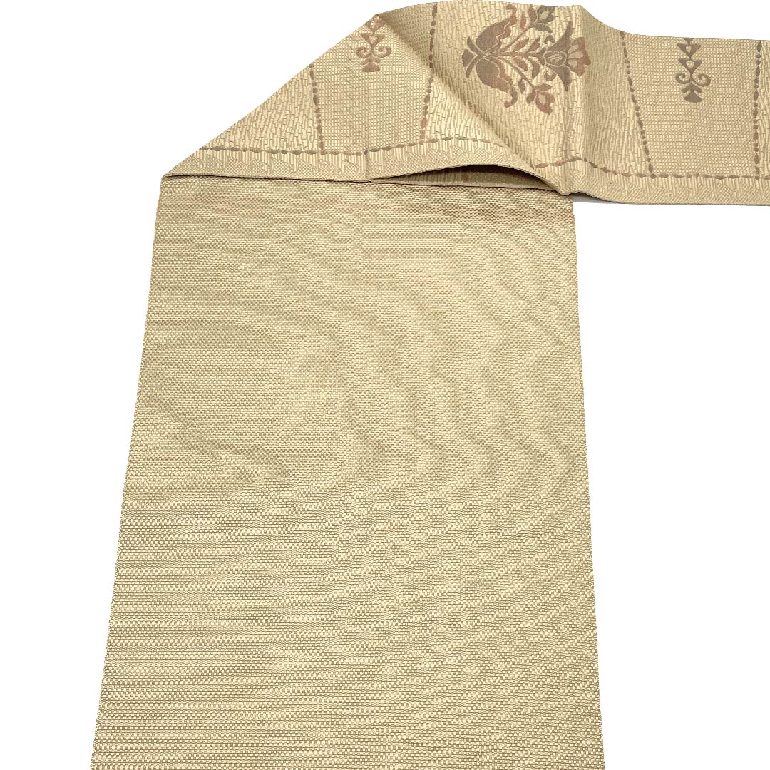 名古屋帯 尾花色 唐花 変わり市松 帯丈359cm 正絹 Sランク 六通 カジュアル ベージュ系 1124005132325 名古屋仕立て