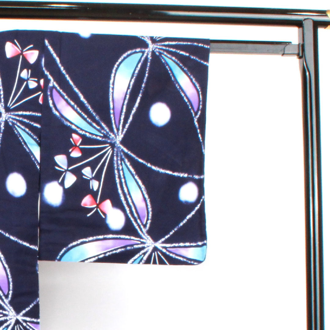 浴衣 濃紺色 抽象模様 木綿 Sランク 単衣 身丈162cm 裄丈66cm 紺系 1118003882418