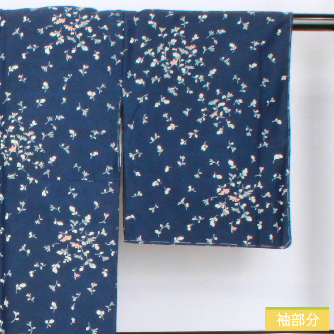Small pattern, polyester, length 167cm, sleeve length 69cm, lined, navy blue, small flowers, washable kimono, basting thread included, S rank, navy blue, 1115005642518