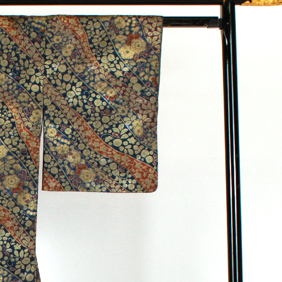 小紋 身丈159cm 裄丈63cm 袷 辻ヶ花 洗える着物 ポリ Sランク 紺系 1115000902318