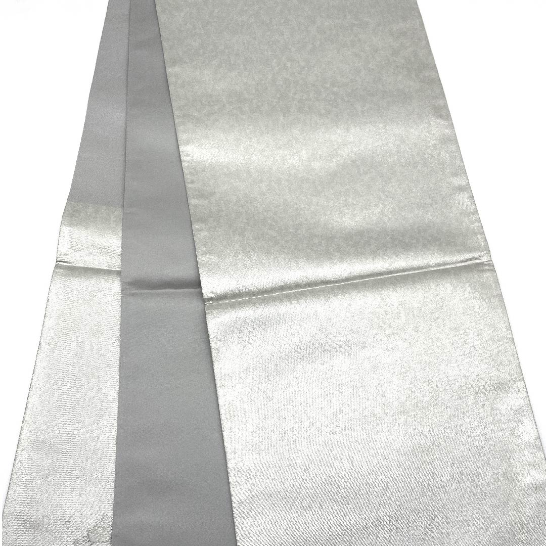 袋帯 白鼠色(しろねずいろ) 紫紘 石畳 帯丈444cm 正絹 Sランク ポイント柄 セミフォーマル 銀系 1123006922322