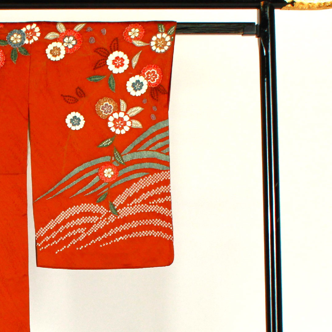 訪問着 袷 身丈158cm 裄丈64cm 絞り 草花模様 正絹 Bランク 茶系 1112001044314