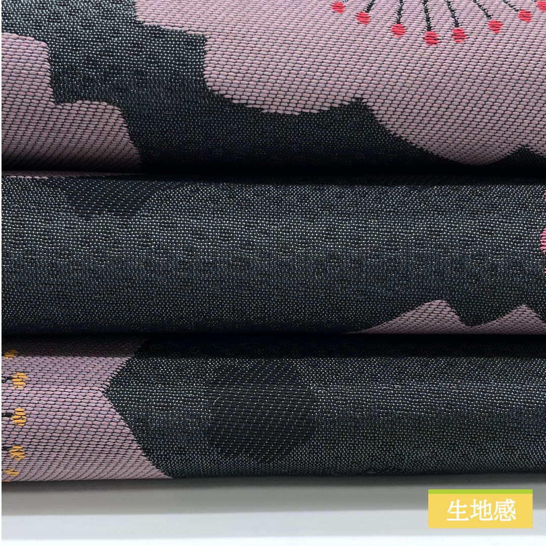 (未仕立)半幅帯 ポリエステル 黒色(くろいろ) 桜 植物模様 古典柄 帯丈420cm 黒系 Sランク 1125001042410