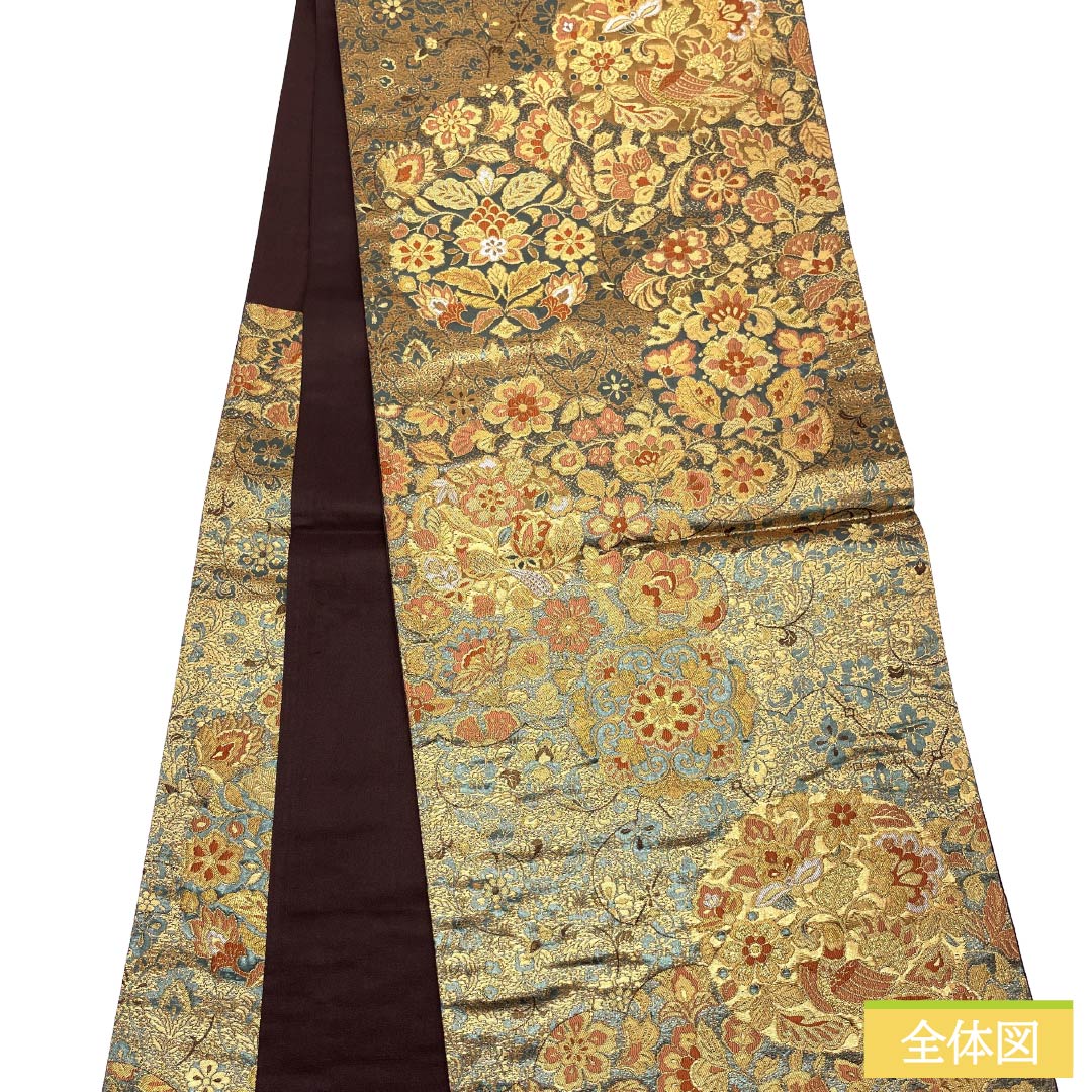 袋帯 正絹 Aランク 金色(きんいろ) 引箔 留袖用 更紗模様 古代彫金紋 帯丈424cm 六通 フォーマル 金系 1123018583321
