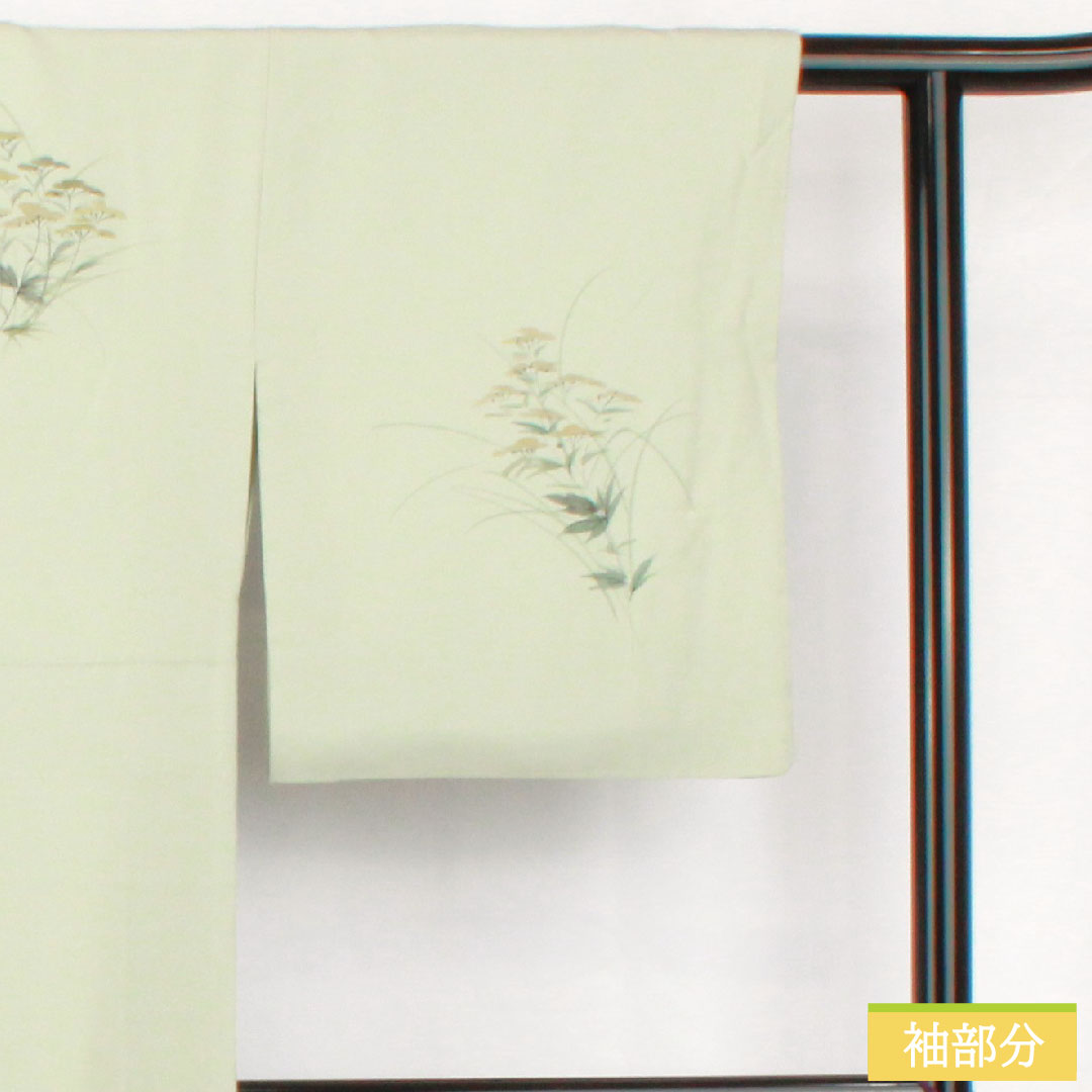 訪問着 正絹 袷 身丈155cm 裄丈65cm 白緑色(びゃくろくいろ) 草花模様 スコッチガード 付下げ Aランク 水色系 1112005453324