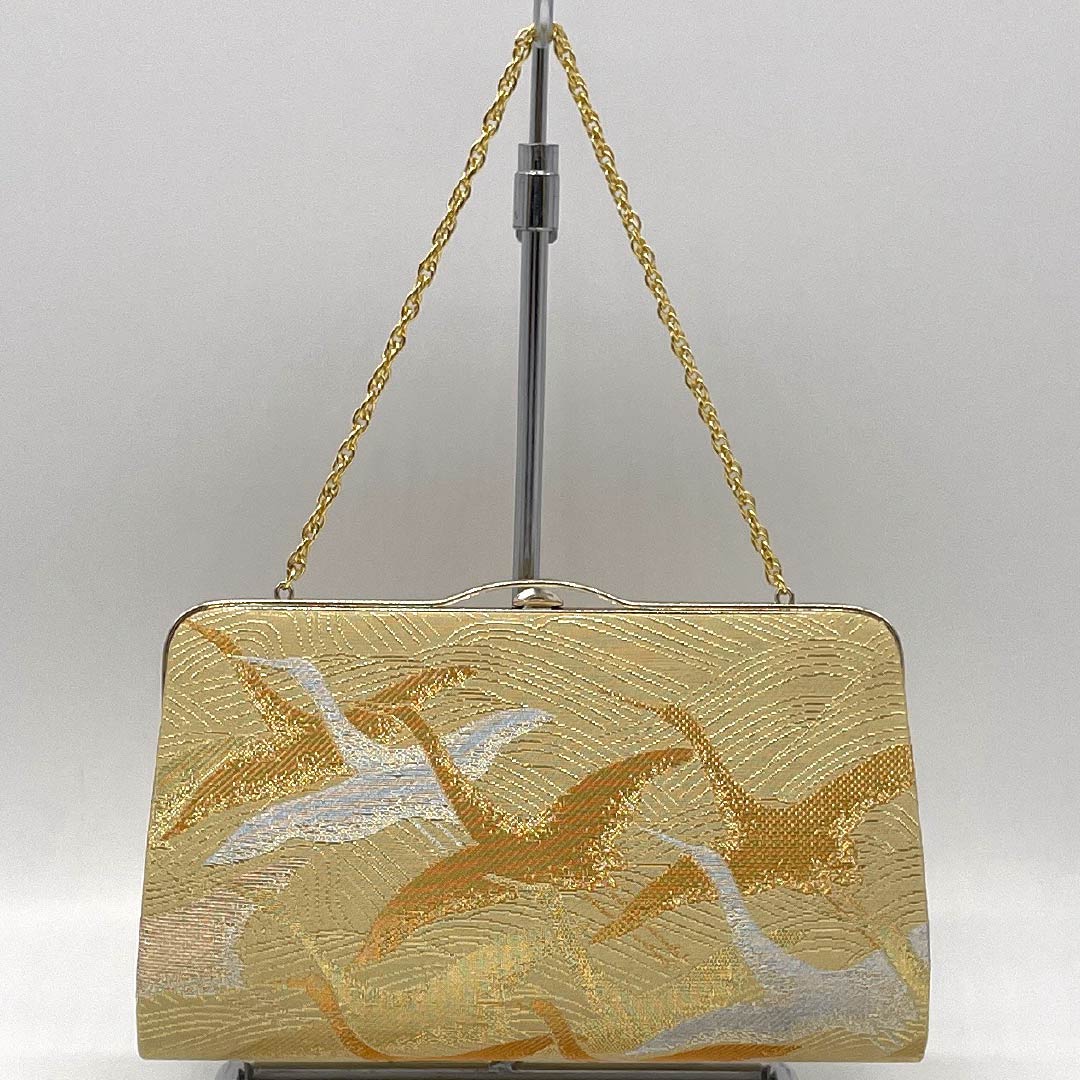 (Like New) Formal Zori and Bag Set, Grade A, 2-Way, Crane Design, Size M, Gold Finish, 1133000283321