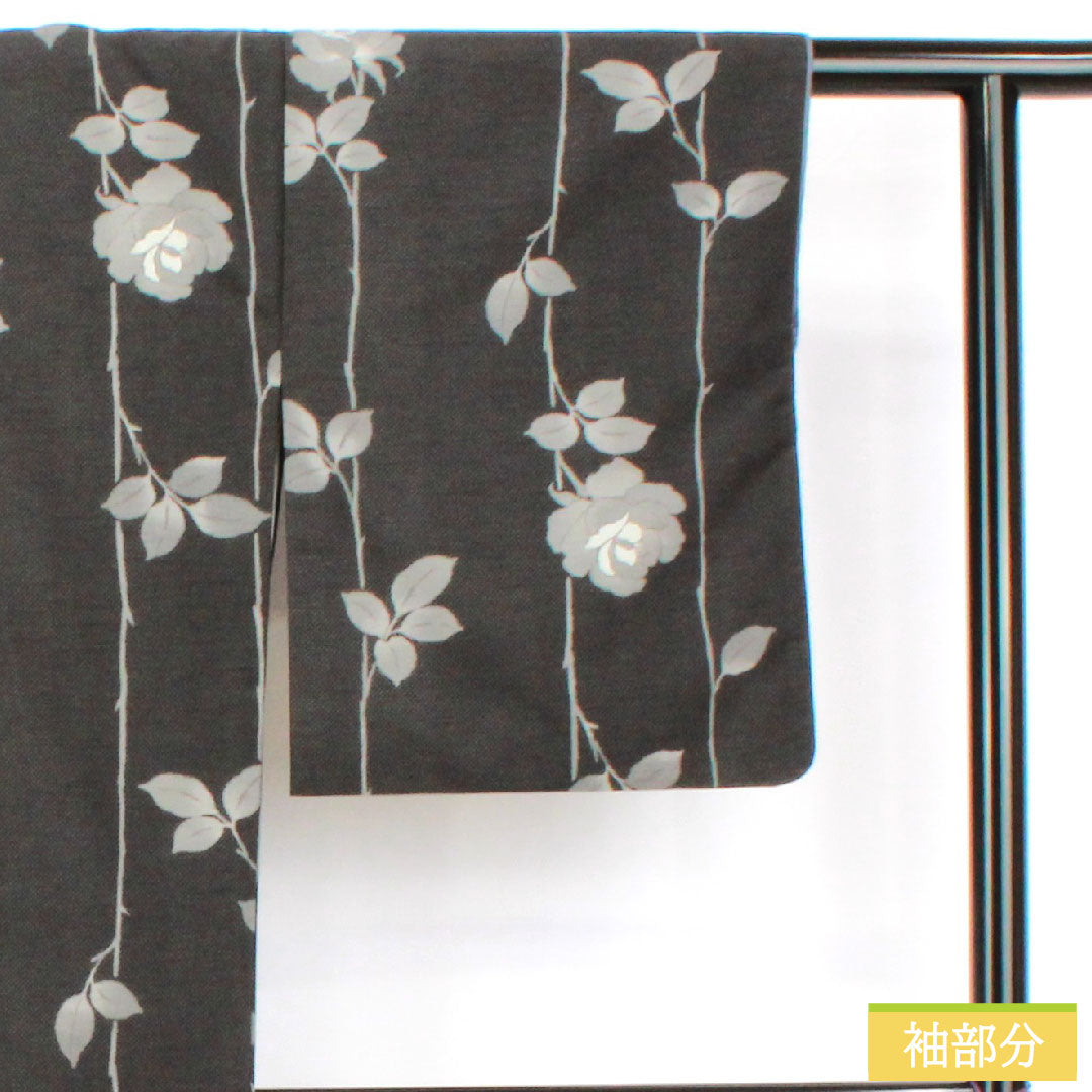 小紋 ポリエステル 身丈163.5cm 裄丈66.5cm 袷 墨黒色(すみぐろいろ) 洗える着物 バラ Sランク 黒系 1115004942410