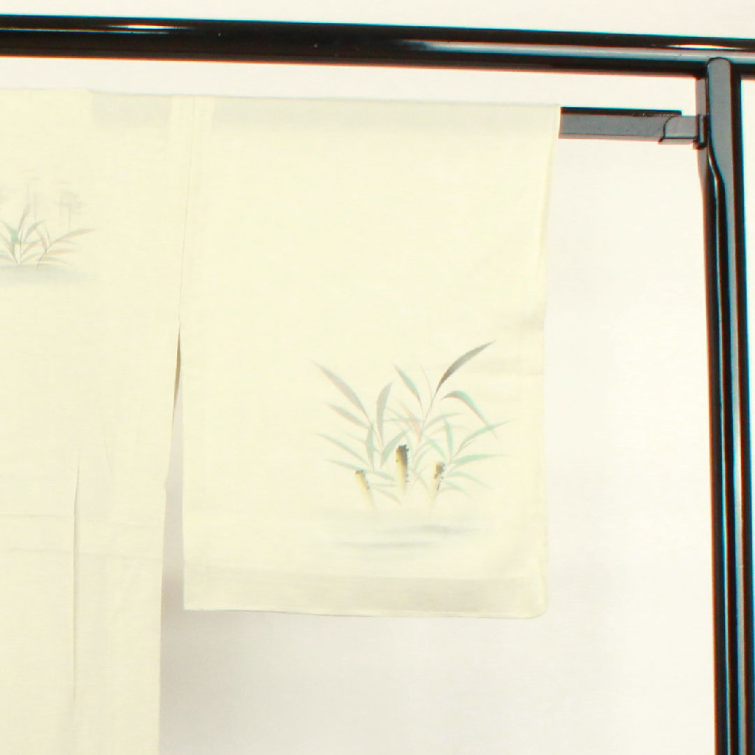 夏物 正絹 訪問着 身丈164.5cm 裄丈65.5cm 卯の花色(うのはないろ) 風景模様 しつけ糸付き 未使用品 絽 Sランク グレー系 1132001562422