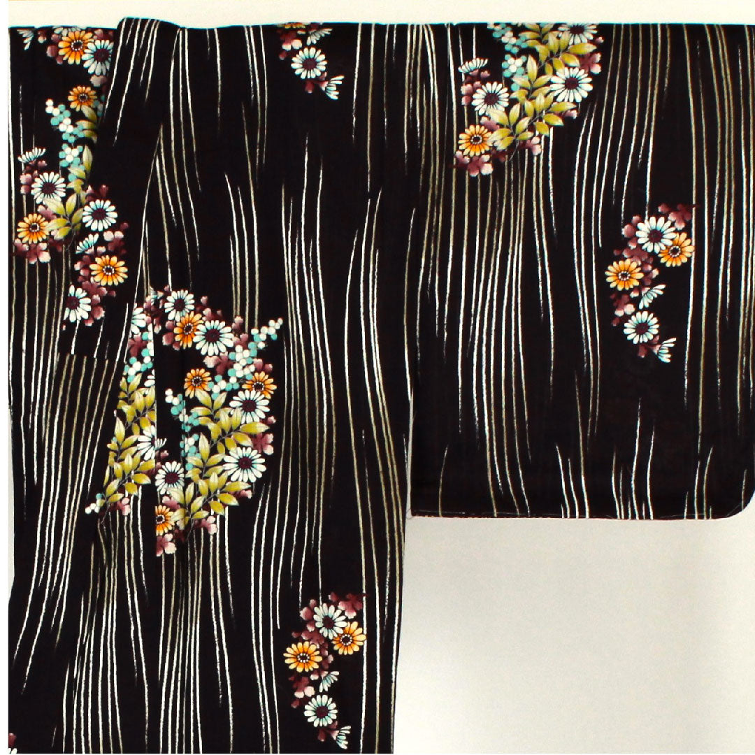 Yukata HANAEMORI Flower Pattern Cotton S Rank Single Layer Length 165cm Sleeve Length 68cm Purple 1118000792520