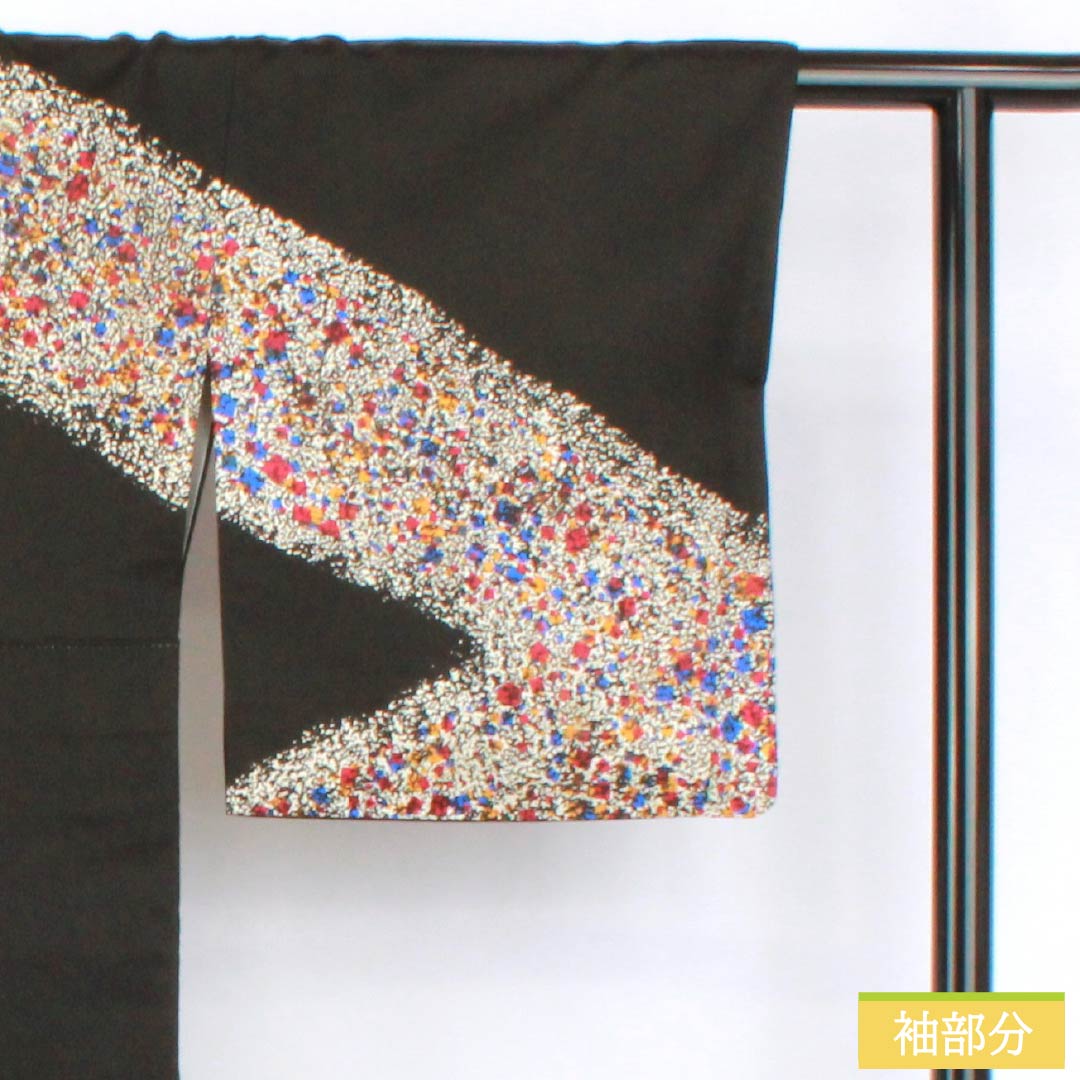 訪問着 正絹 Sランク 袷 身丈157.5cm 裄丈66cm 染色作家 田中文子 重ね衿付き 三松シルクケア 黒系 1112007492310