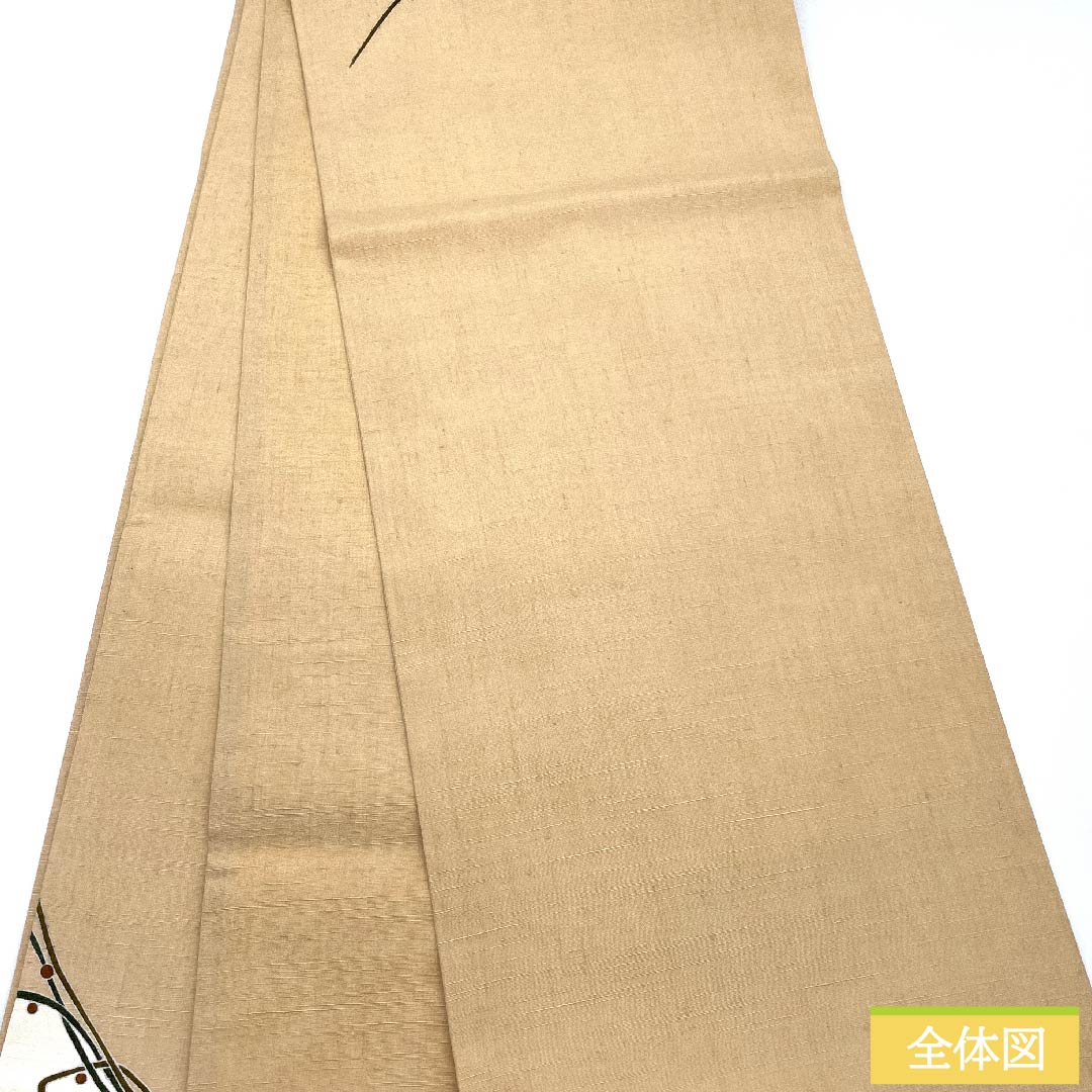 袋帯 薄柿色(うすがきいろ) 蝶 染め帯 紬地 帯丈462cm 正絹 Sランク ポイント柄 カジュアル 橙系 1123010622426